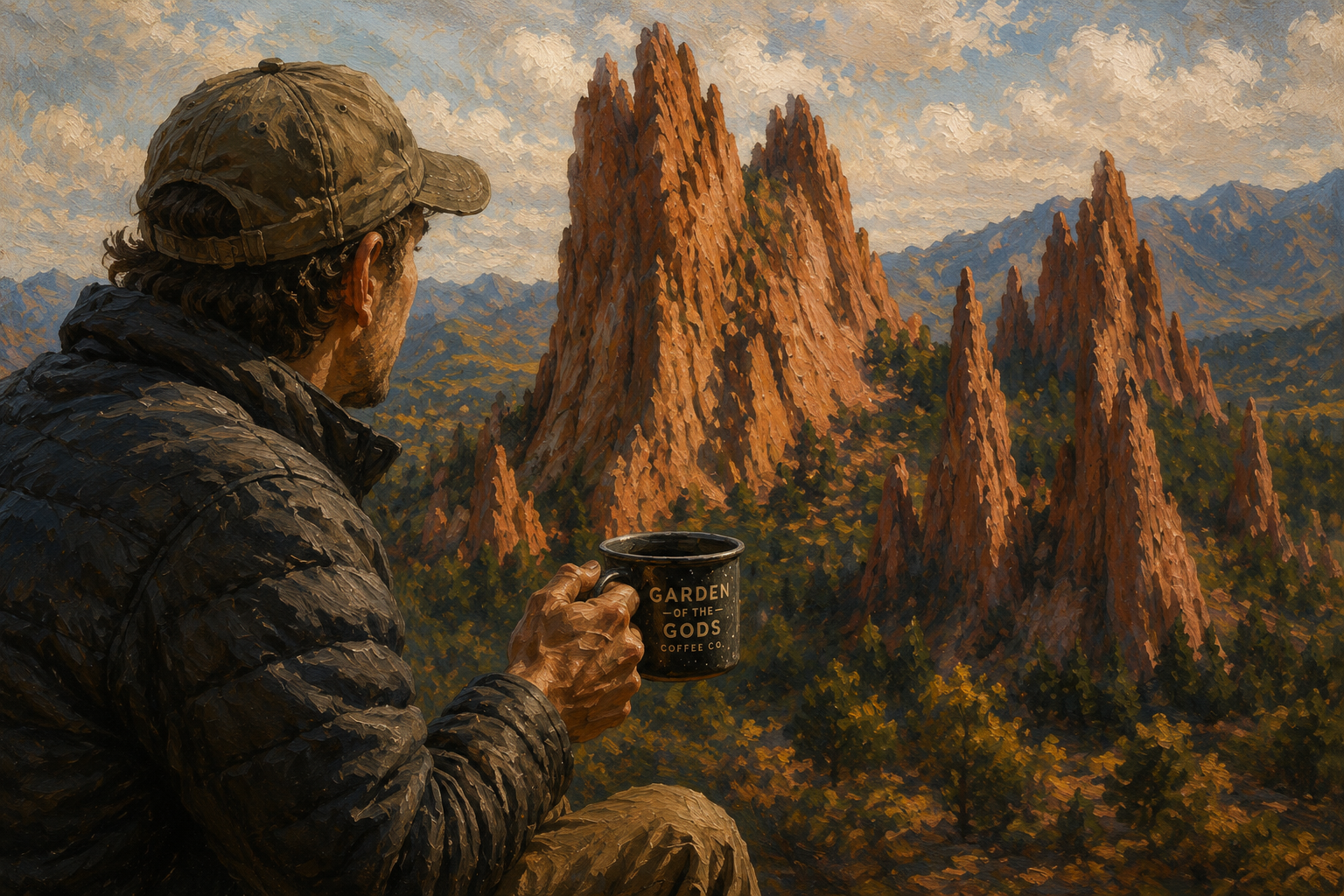 Hiker enjoying Garden of the Gods Coffee Co.